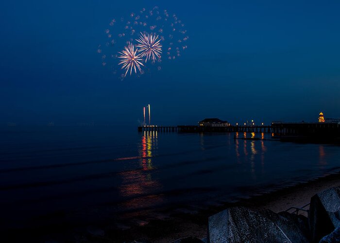 Fireworks Greeting Card featuring the photograph Fireworks at Clacton by Andrew Lalchan