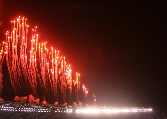 Fireworks Greeting Card featuring the photograph Fireworks at the Linc by Michael Porchik