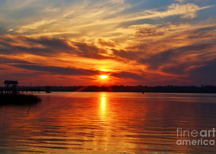 Sunset Greeting Card featuring the photograph Firey Sunset by Kathy Baccari