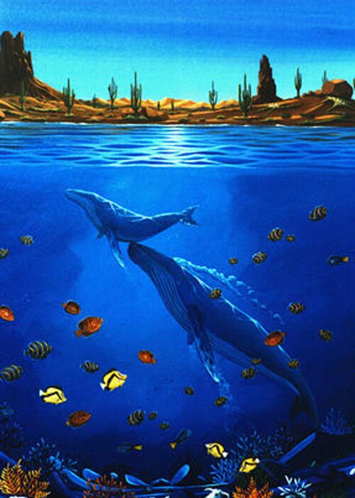 Whales Greeting Card featuring the painting First Breath by Lance Headlee