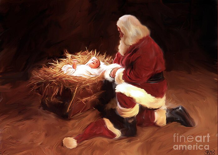 Santa Greeting Card featuring the painting First Christmas by Mark Spears