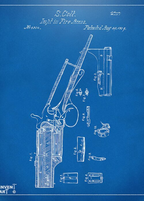 Colt Greeting Card featuring the digital art 1839 Colt Revolver Patent Artwork Blueprint by Nikki Marie Smith