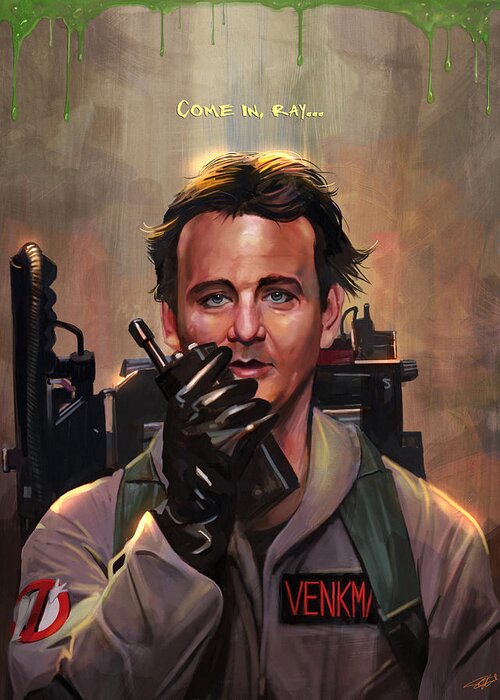 Peter Venkman Greeting Card featuring the digital art First Encounter by Steve Goad