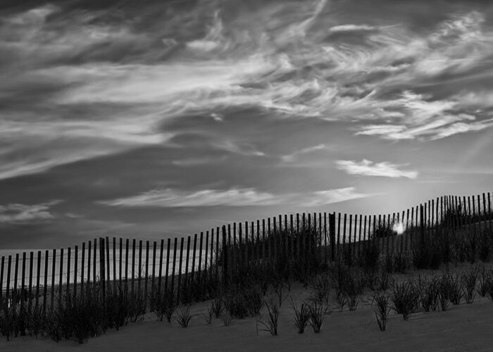 Cape Greeting Card featuring the photograph First Light At Cape Cod Beach BW by Susan Candelario