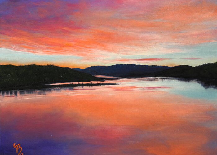 Landscapes Greeting Card featuring the painting Arkansas River Sunrise by Glenn Beasley