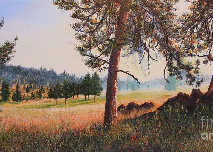 Landscape Greeting Card featuring the painting First Nation Meadow by Jeanette French