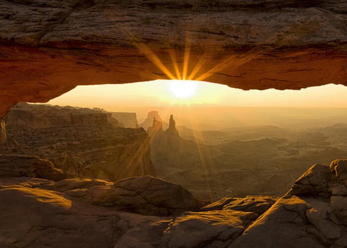 Mesa Arch Greeting Card featuring the photograph First Rays at Mesa Arch by Andrew Soundarajan
