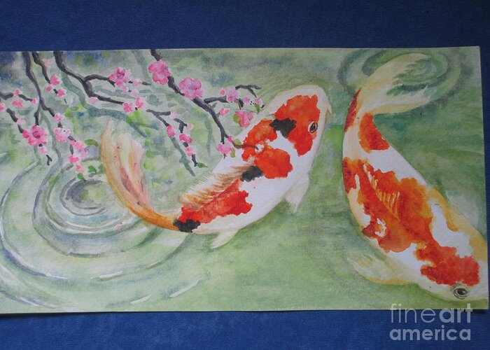Koi Greeting Card featuring the painting First Spring Days by Lynn Maverick Denzer