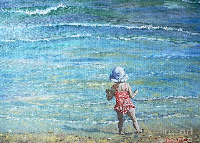 Ocean Greeting Card featuring the painting First Step Into the Unknown by Janis Lee Colon