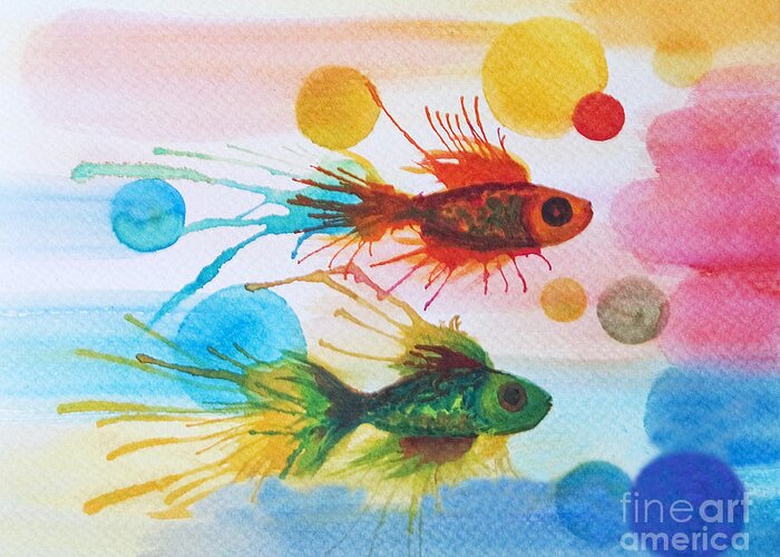 Fish Greeting Card featuring the painting Fish Finale by Angelique Bowman