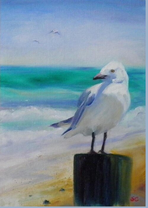 Seagull Greeting Card featuring the painting Fish Hunter by Sharon Casavant