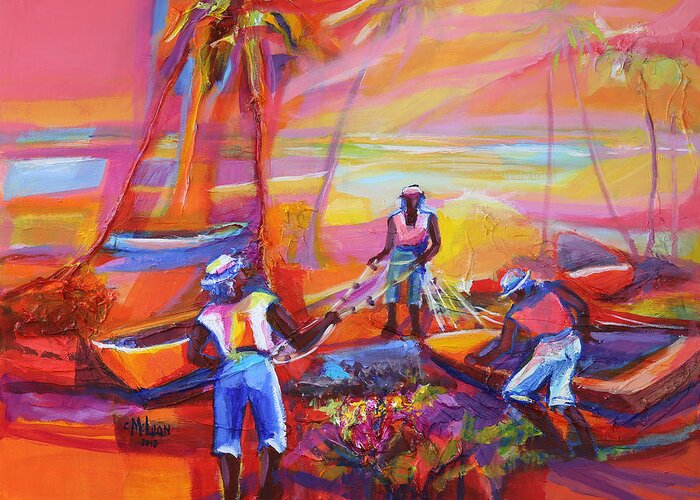 Abstract Greeting Card featuring the painting Fishers of Men II by Cynthia McLean