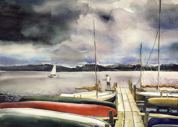 Lake Greeting Card featuring the painting Fishing before it rains by Alfred Ng