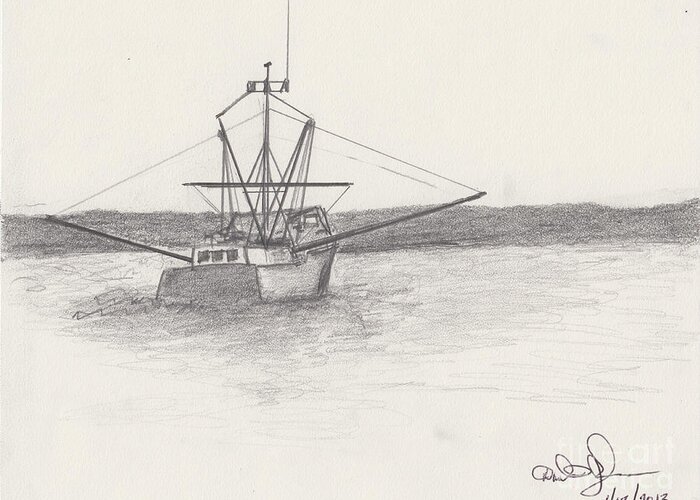 Seascape Greeting Card featuring the drawing Fishing Boat by David Jackson