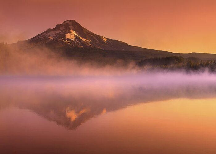 Trillium Lake Greeting Card featuring the photograph Fishing in the Fog by Lori Grimmett
