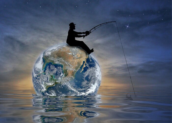 Fishing Greeting Card featuring the digital art Fishing Is My World by Nina Bradica