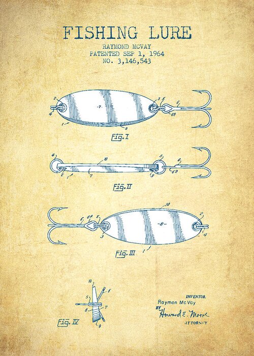 Fishing Tackle Greeting Card featuring the drawing Fishing Lure Patent Drawing from 1964 - Vintage Paper by Aged Pixel
