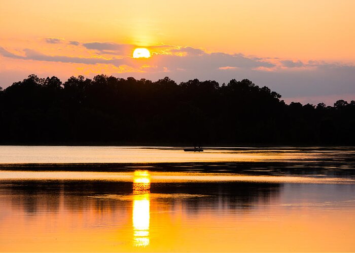 Sunset Greeting Card featuring the photograph Fishing On Golden Waters by Parker Cunningham
