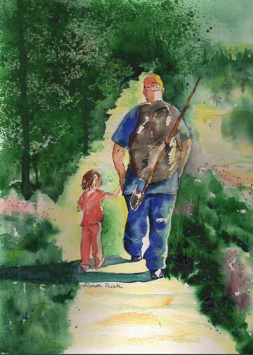 Fishing With My Dad Greeting Card featuring the painting Fishing with My Dad by Sharon Mick