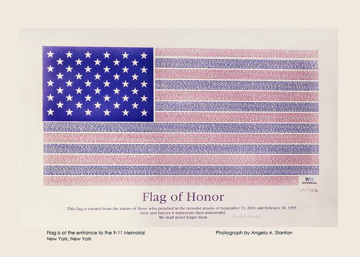 New York Greeting Card featuring the photograph Flag of Honor 9-11 Memorial - Poster by Angela Stanton
