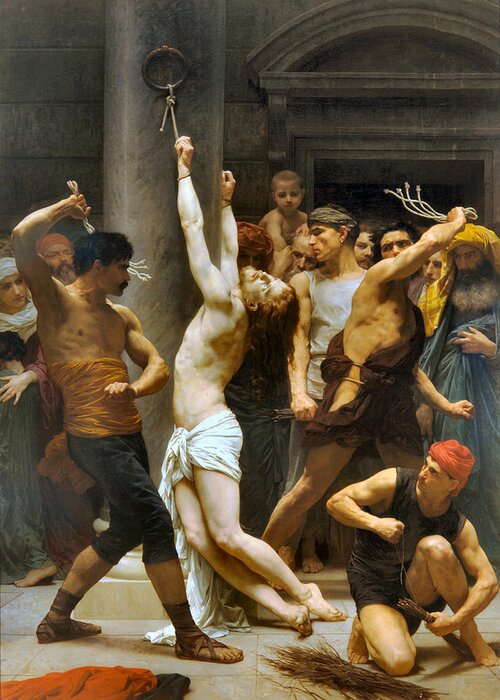 William Adolphe Bouguereau Greeting Card featuring the painting Flagellation of Christ by William Adolphe Bouguereau