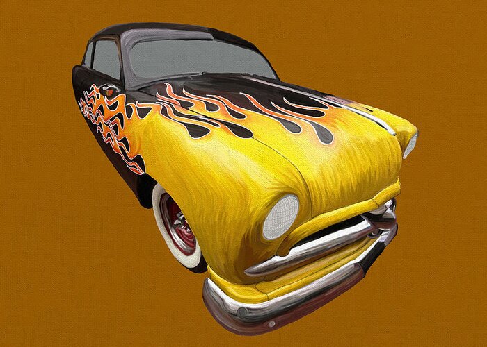 Flame Greeting Card featuring the painting Flame Car by Prince Andre Faubert