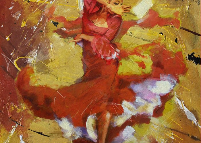 Jazz Greeting Card featuring the painting Flamenco 44 by Maryam Mughal