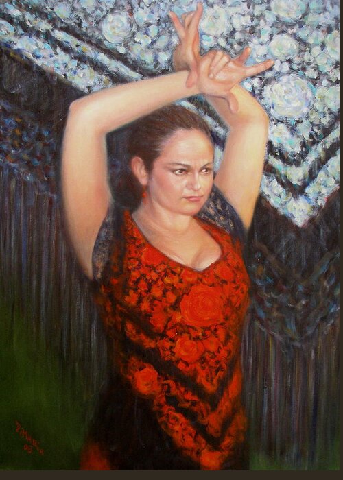 Realism Greeting Card featuring the painting Flamenco #5 by Donelli DiMaria