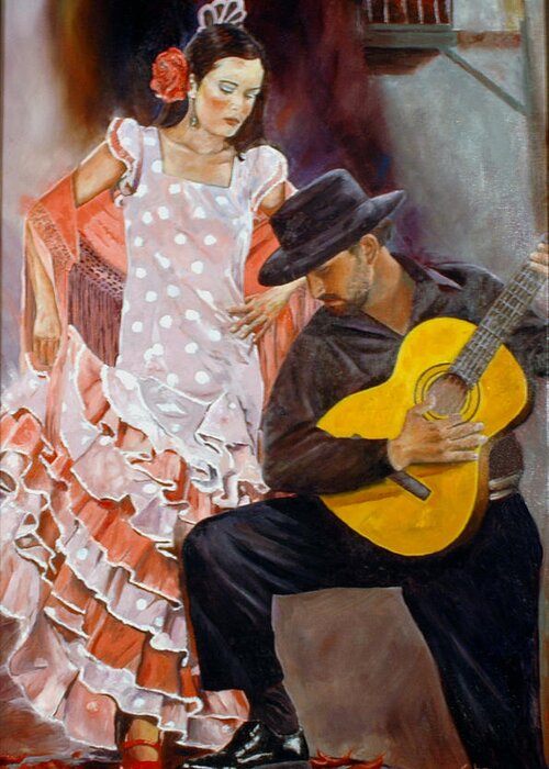 Figurative Greeting Card featuring the painting Flamenco Charm by Rick Fitzsimons
