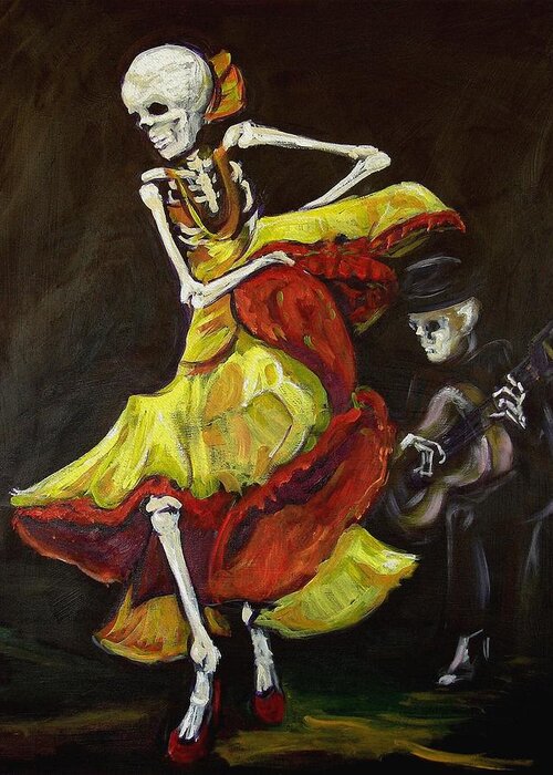 Muertos Greeting Card featuring the painting Flamenco VI by Sharon Sieben