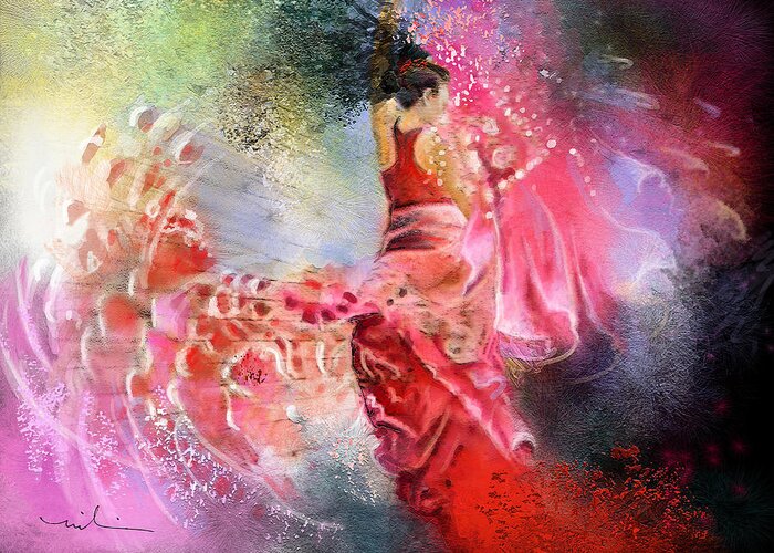 Flamenco Painting Greeting Card featuring the painting Flamencoscape 13 by Miki De Goodaboom