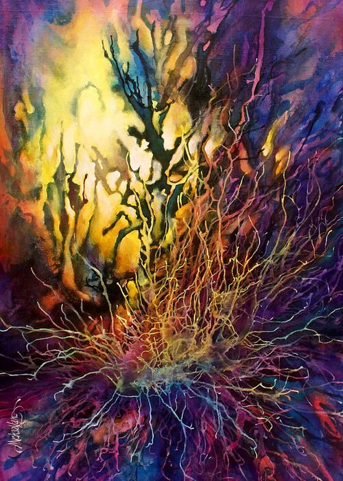 Abstract Greeting Card featuring the painting Flash by Michael Lang
