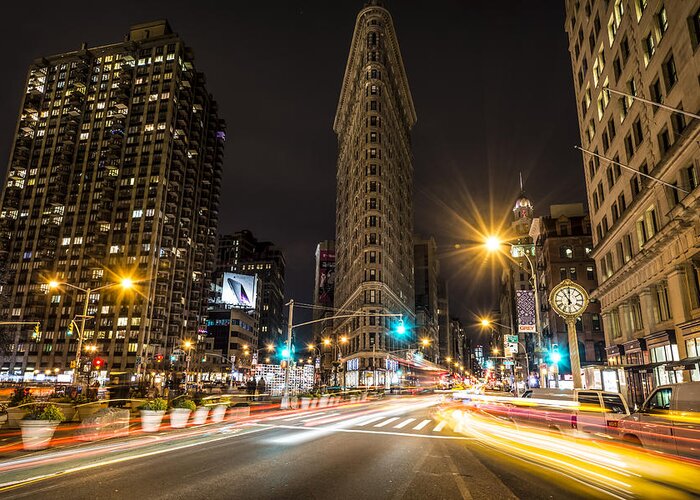 Usa Greeting Card featuring the photograph Flatiron Building at Night by David Morefield