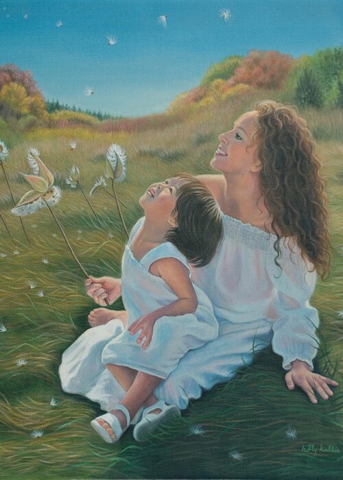 Figurative Greeting Card featuring the painting Flight of the Milkweed Fairies by Holly Kallie
