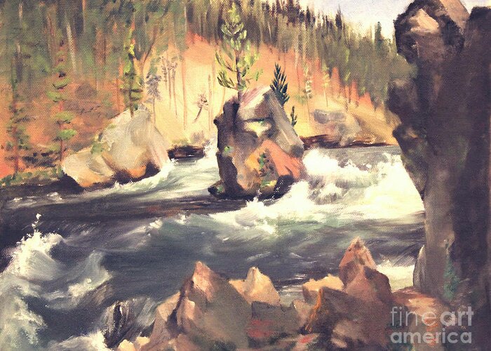 Yellowstone Greeting Card featuring the painting Floating Boulder by Art By Tolpo Collection