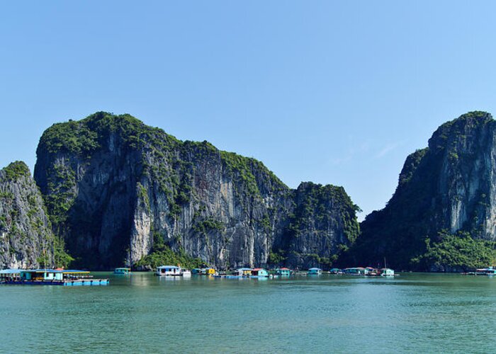 Floating Village Greeting Card featuring the photograph Floating Village Ha Long Bay by Scott Carruthers