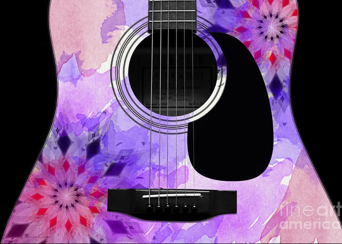 Abstract Greeting Card featuring the digital art Floral Abstract Guitar 18 by Andee Design