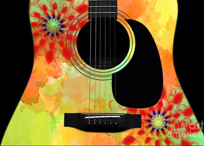 Abstract Greeting Card featuring the digital art Floral Abstract Guitar 34 by Andee Design