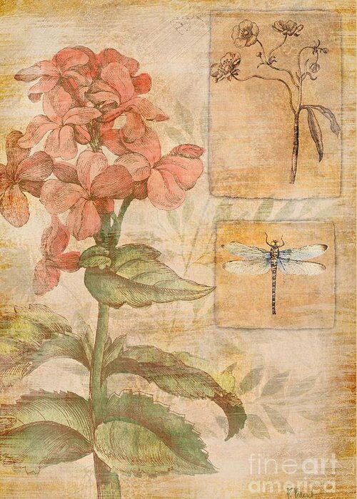 Floral Greeting Card featuring the painting Floral Dragonfly by Paul Brent