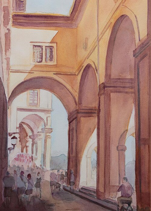 Florence Greeting Card featuring the painting Florence Arcade by Jenny Armitage