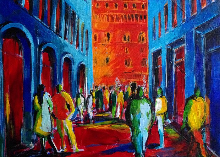 Florence Sunset Greeting Card featuring the painting Florence Sunset by Mona Edulesco