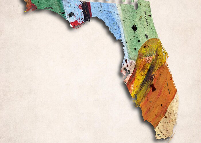 Florida Greeting Card featuring the digital art Florida Map Art - Painted Map of Florida by World Art Prints And Designs
