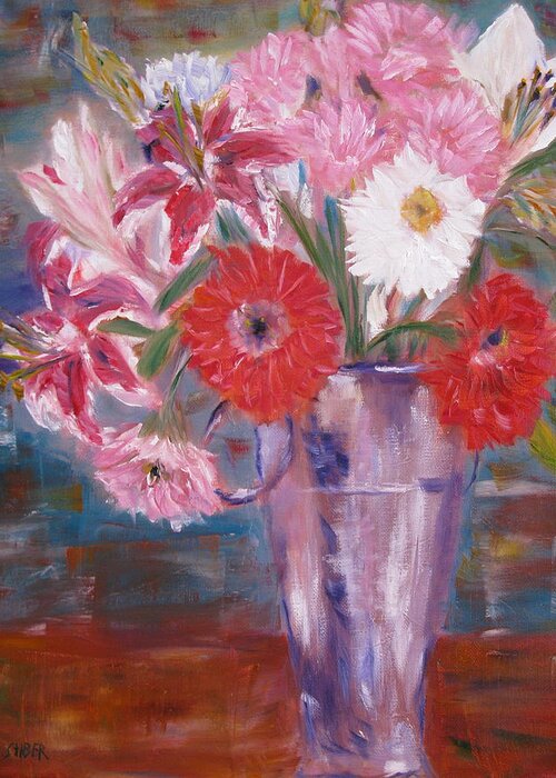 Flowers Greeting Card featuring the painting Flowers for me by Kathy Stiber