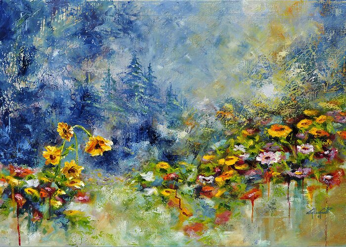Flowers Greeting Card featuring the painting Flowers in the Fog by Craig Burgwardt