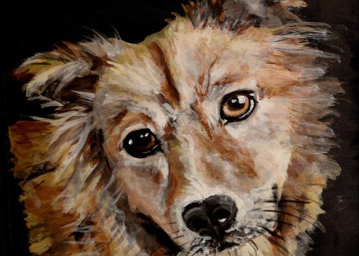 Fluffy Fuzzy Close Up Of Dog Greeting Card featuring the painting Fluffy by Carol Russell