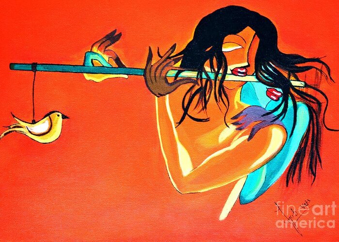 Flute Greeting Card featuring the painting Flute by Jyoti Vats