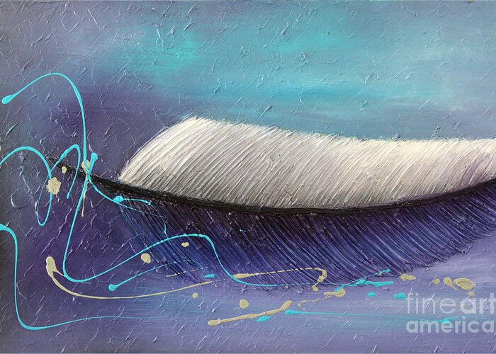 Gray And Blue Art Greeting Card featuring the painting Fly Away by Preethi Mathialagan