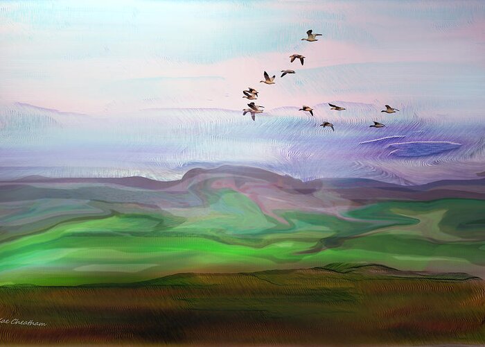 Digital Landscape Greeting Card featuring the digital art Fly By Digital Painting by Kae Cheatham
