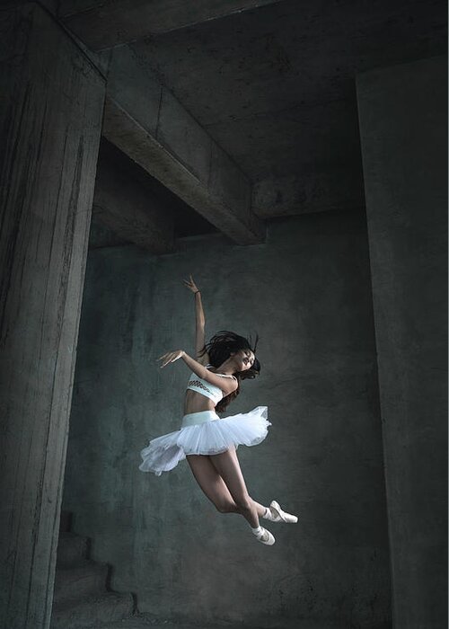 Jump Greeting Card featuring the photograph Flying Dance by Sebastian Kisworo