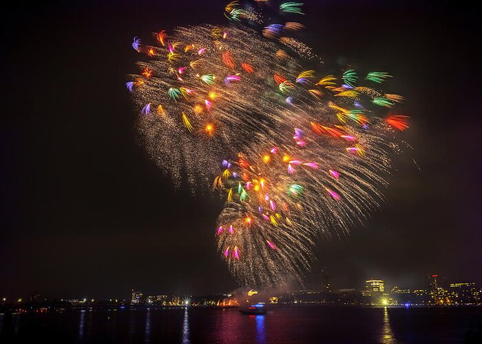 Boston Greeting Card featuring the photograph Flying Feathers of Boston Fireworks by Sylvia J Zarco